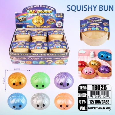 TB025, Ralex Squishy Dumplings Metallic  Color Surprise Gold 3.35", 887258010254