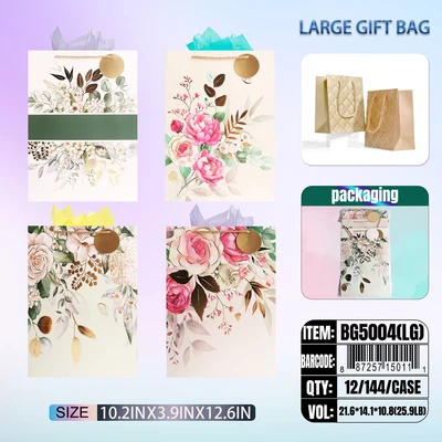 BG5004-LG, General Gift Bags  LG.Assorted x4  10.2"x3.9"x12.6", 887257150111