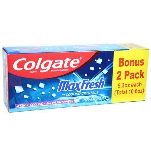 CTP300B, Colgate Toothpaste 5.3oz 2PK (10.6oz) Max Fresh Blue, 8901314524010