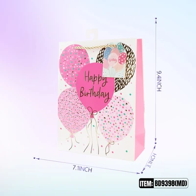 BD9398-MD, Birthday Gift Bags MD.Assorted x4 Styles  7"x3.1"x9.4", 887257130601