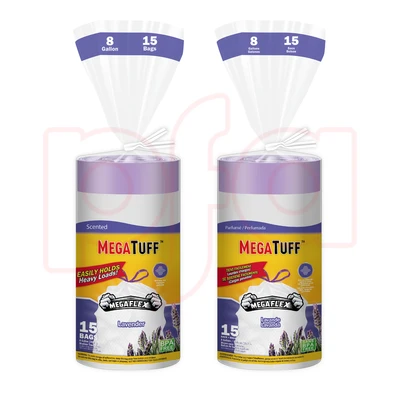 30180, MegaTuff Drawstring Flex 8Gal 15CT Lavender, 191554301801