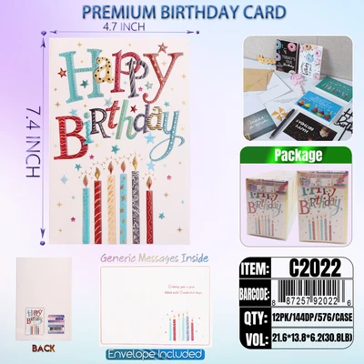 C2022, Birthday Premium Card Generic Messages Inside 12/PVC (144DP), 887257920226