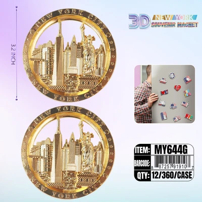 MY644G, New York Souvenir M. Metal Magnet Gold, 887257919107