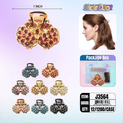 J3564, Hair Clip 1″ Inch with Diamond Assorted, 887257835643