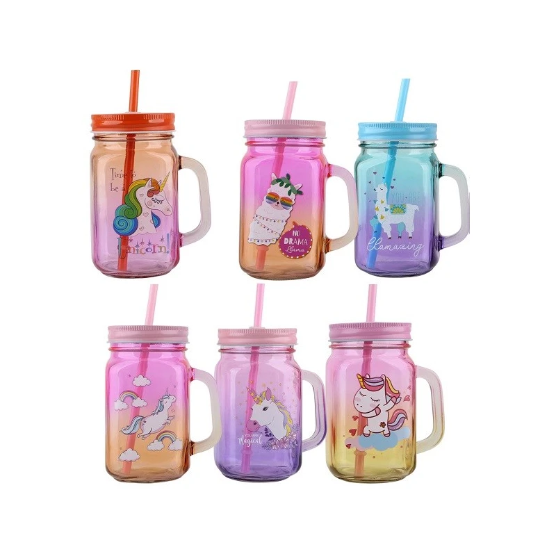 Mason Jar w/ Straw 15.2oz Unicorn 1pk