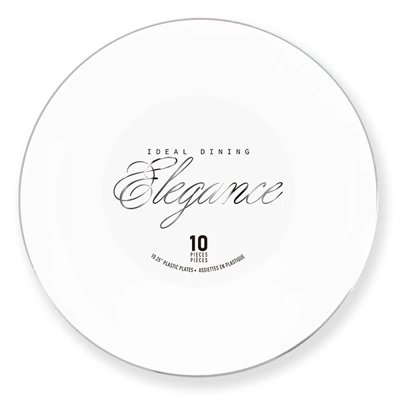 36221, Elegance Plate 10.25" White + Rim Stamp Silver, 191554362215