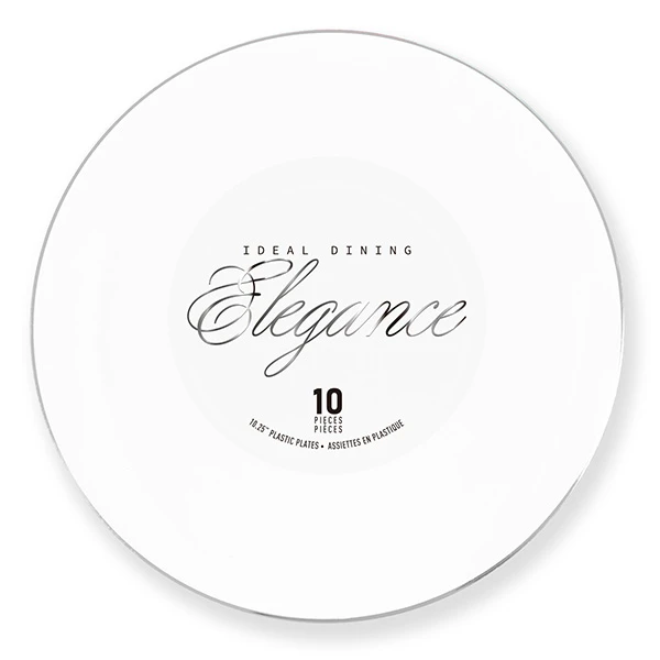 36221, Elegance Plate 10.25" White + Rim Stamp Silver, 191554362215