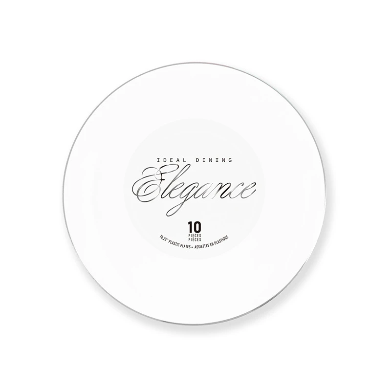 Elegance Plate 10.25" White + Rim Stamp Silver