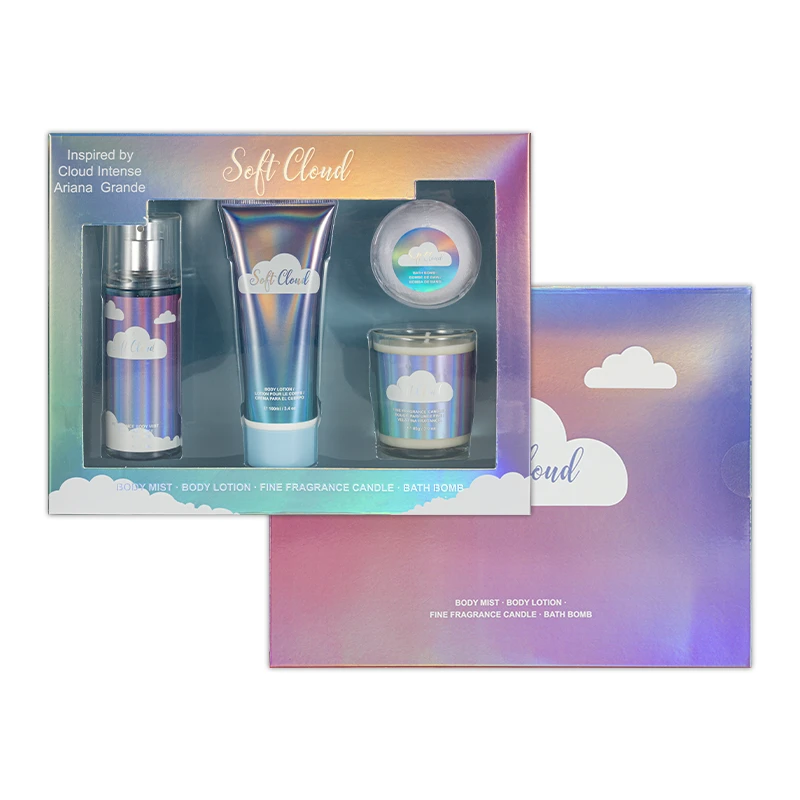 Women's 4pcsSet SOFT CLOUDS 3.4fl.oz Body Mist 3.4fl.oz Body Lotion 3oz Candle 2oz Bath Bomb