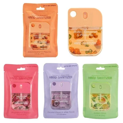 60382, Wish Hand Sanitizer Spray 1.2oz with Bags (4 Scent) Caramel/Coconut Cream/Dragonfruit/Golden Citrus, 191554603820