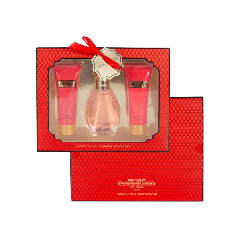 Women's 3pcs Set RED LACE 1.87fl.oz EDP 2.8fl.oz Shower Gel 2.8fl.oz Body Lotion