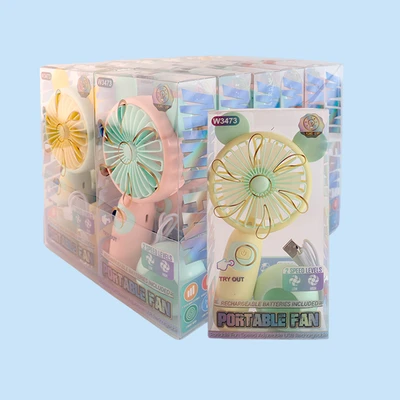 W3473, Rechargeable Portable Fan Light Up Assorted Color/PDQ, 887257734731