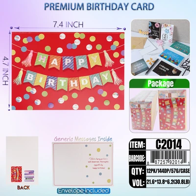 C2014, Birthday Premium Card Generic Messages Inside 12/PVC (144DP), 887257920141