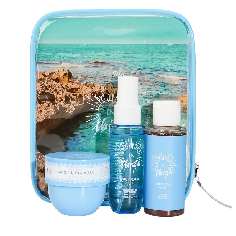 Women's 3 Pcs Bag Set 1.76 oz Body Butter 2 oz Bubble Bath 1.02 oz Body Mist Barcelona Bliss Scents - Solo En lbiza