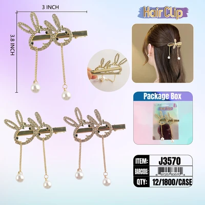 J3570, Hair Clip 3″ Inch with Pearl & Diamond Assorted, 887257835704