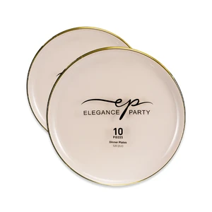 36340, Elegance Party Edge 10PK 10.25" Dinner Plate Linen+Gold, 191554363403