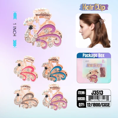 J3513, Hair Clip 1″ Inch with Diamond Assorted, 887257835131