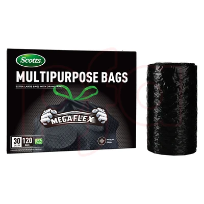 ST-30207, Drawstring  Trash Bag Flex 30 Gal 120CT Black - Scotts, 191554302075