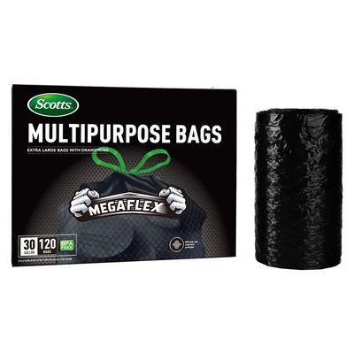ST-30207, Drawstring  Trash Bag Flex 30 Gal 120CT Black - Scotts, 191554302075