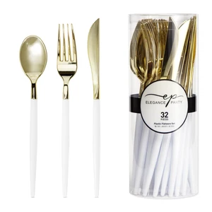 36259, Elegance Party 32PK Cutlery White+Gold, 191554362598