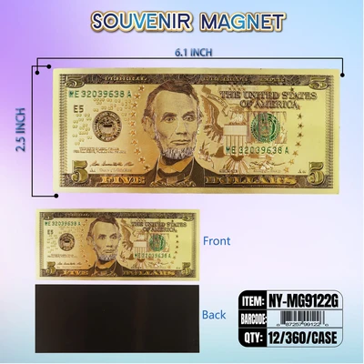 NY-MG9122G, Money Magnet $5 Bill Gold, 887257991226