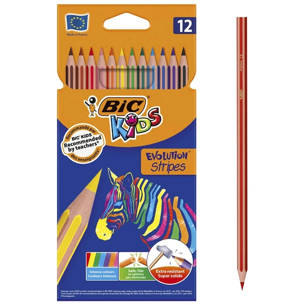 BIC9505221, BIC Coloring Pencil Evolution Stripes 12PK, 3086123499102