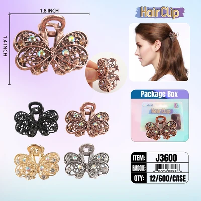 J3600, Hair Clip 2″ Inch with Diamond Assorted, 887257836008