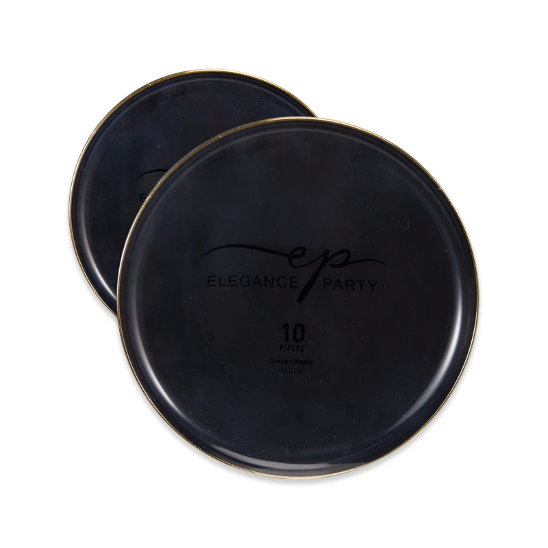 Elegance Party Edge 10PK 10.25" Dinner Plate Black+Gold