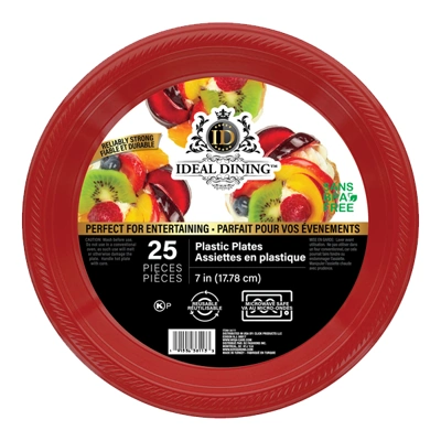 36111, Ideal Dining Plastic Plate 7in Red 25CT, 191554361119