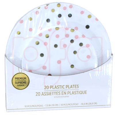 AMS-430587.155, Amscan Plastic Plate 10.25+7.5in 20PK Dots Rose, 192937493939