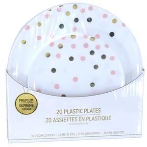 AMS-430587.155, Amscan Plastic Plate 10.25+7.5in 20PK Dots Rose, 192937493939