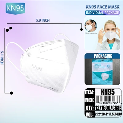 KN95, KN95 Disposable White Mask Individual Package, 647166467270
