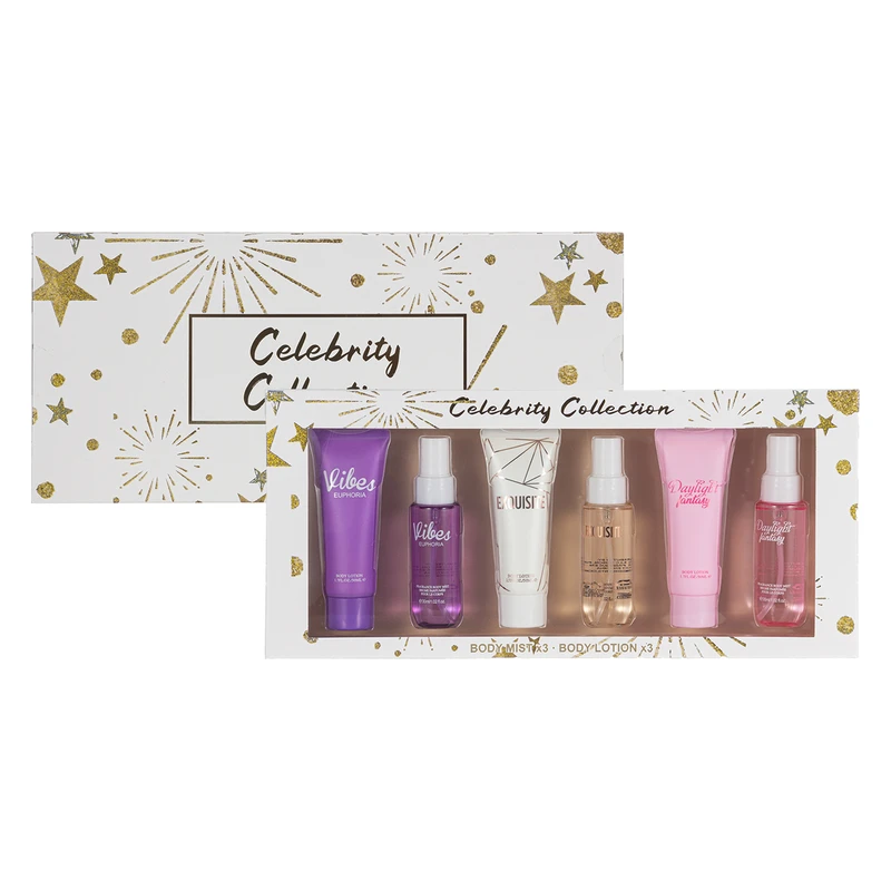 Women's 6 pcs Set CELEBRITY COLLECTION 3×1.02fl.oz Body Mist 3×1.7 Body Lotion