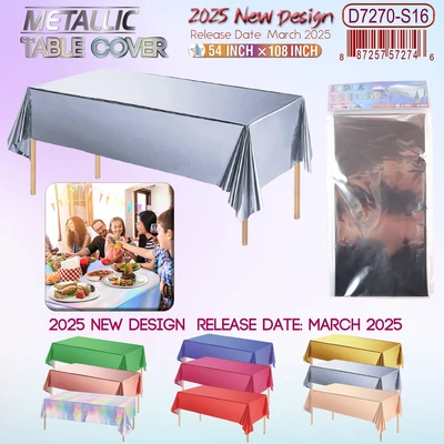 D7270-S16, Metallic Table Cover Silver.54"x108", 887257572746