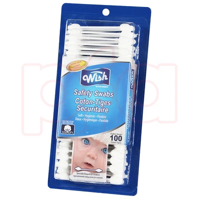24006, Wish Cotton Swabs 100CT Safety Plastic Stick, 191554240063