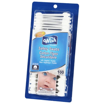24006, Wish Cotton Swabs 100CT Safety Plastic Stick, 191554240063