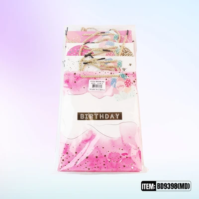 BD9398-MD, Birthday Gift Bags MD.Assorted x4 Styles  7"x3.1"x9.4", 887257130601