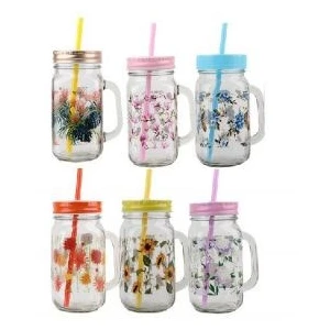 58125, Mason Jar w/ Straw 15.2oz Flowers, 191554581258