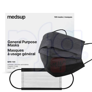 MASK-BLACKNOIR, Disposable Black Mask Medsup 100count (black w/white inside)