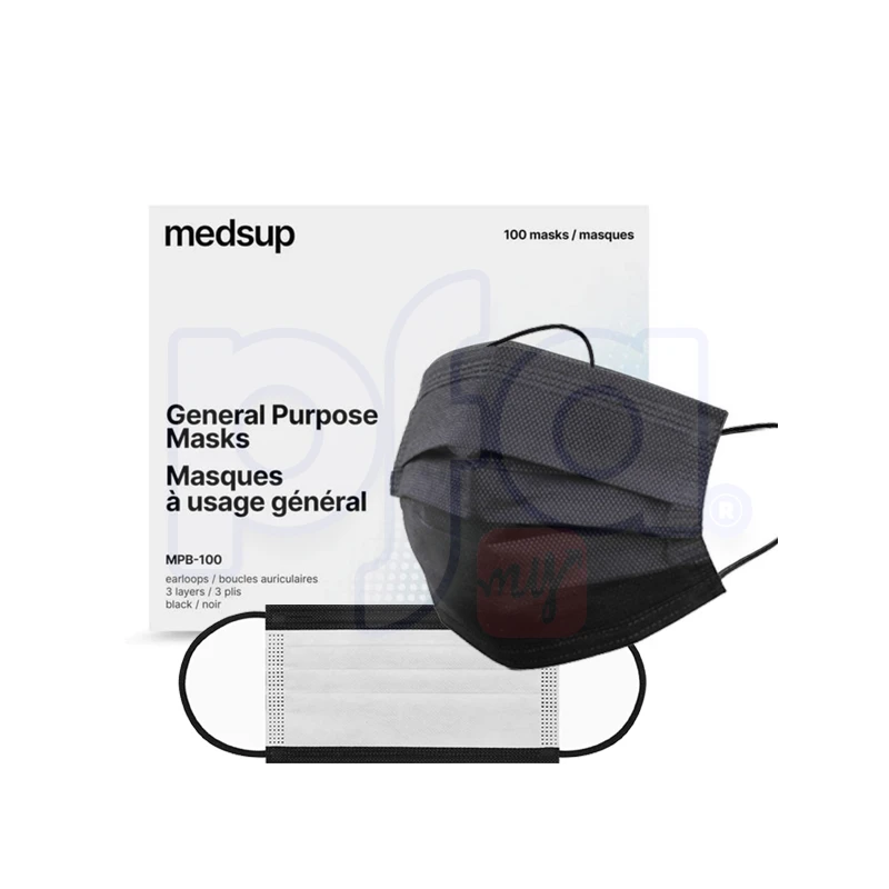 Disposable Black Mask Medsup 100count (black w/white inside)