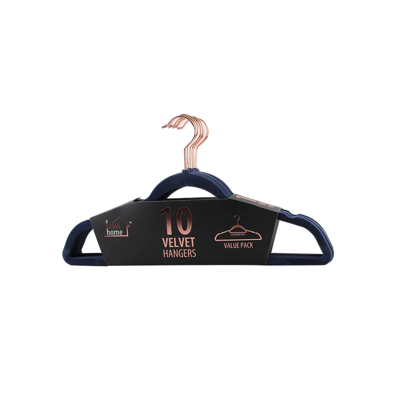 Ideal Home Velvet Hanger 10PK Navy Rose Gold