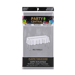 50010, Party Central Heavy Duty Rectangle Plastic Tablecover - Silver, 191554500105
