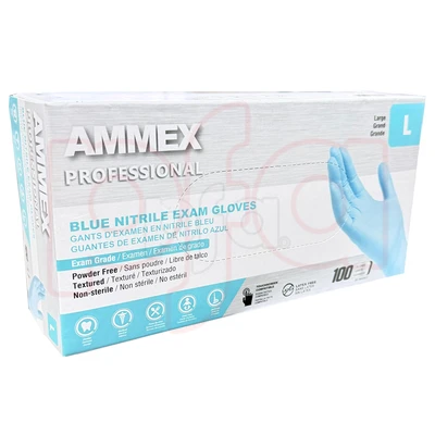 NG-AM-L, Ammex Blue Nitrile Exam Gloves 100 Count Large APFN46100, 697383100832