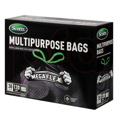 ST-30207, Drawstring  Trash Bag Flex 30 Gal 120CT Black - Scotts, 191554302075