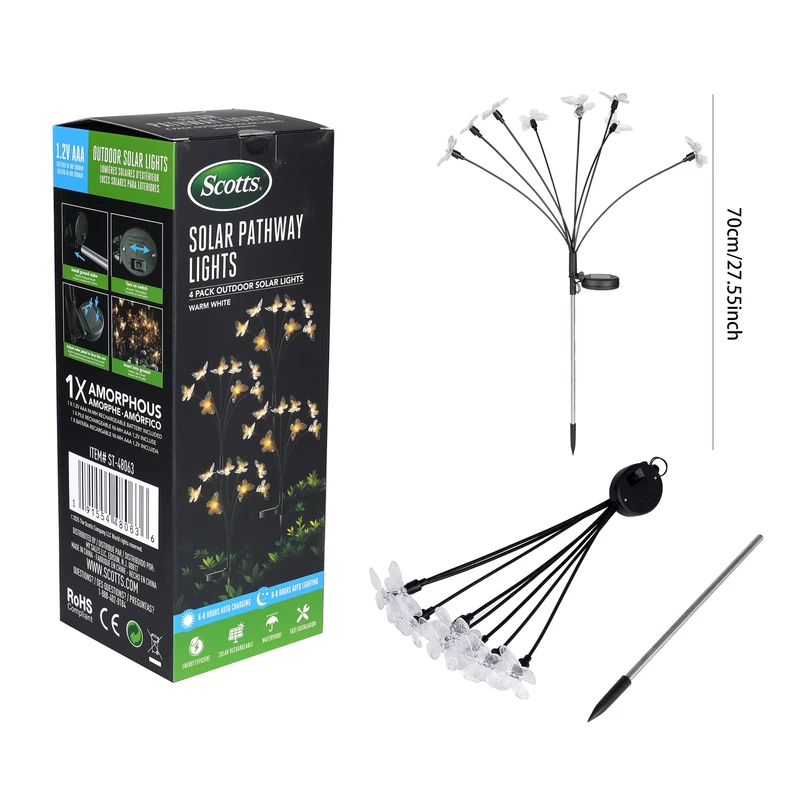 Scotts Solar Pathway Lights Butterfly 8 Heads 4pk