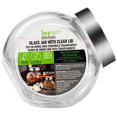 33177, Ideal Kitchen Glass Jar with Clear Lid 21.98oz 1pk, 191554331778