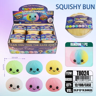 TB024, Ralex Squishy Dumplings Surprise Neon Soild & Rainbow 3.35", 887258010247