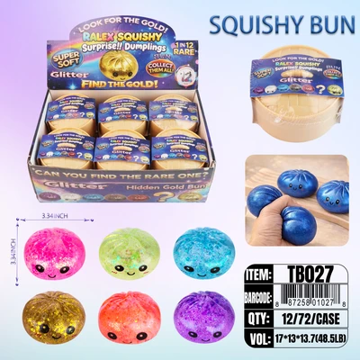 TB027, Ralex Squishy Dumplings Glitter Surprise Gold 3.35", 887258010278