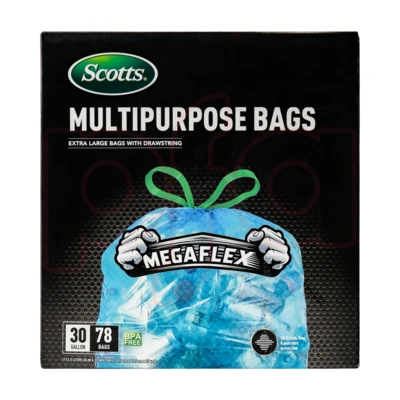 ST-30209, Drawstring Trash Bag Flex 30 Gal 78CT Clear Blue - Scotts, 191554302099