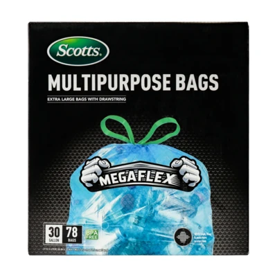 ST-30209, Drawstring Trash Bag Flex 30 Gal 78CT Clear Blue - Scotts, 191554302099